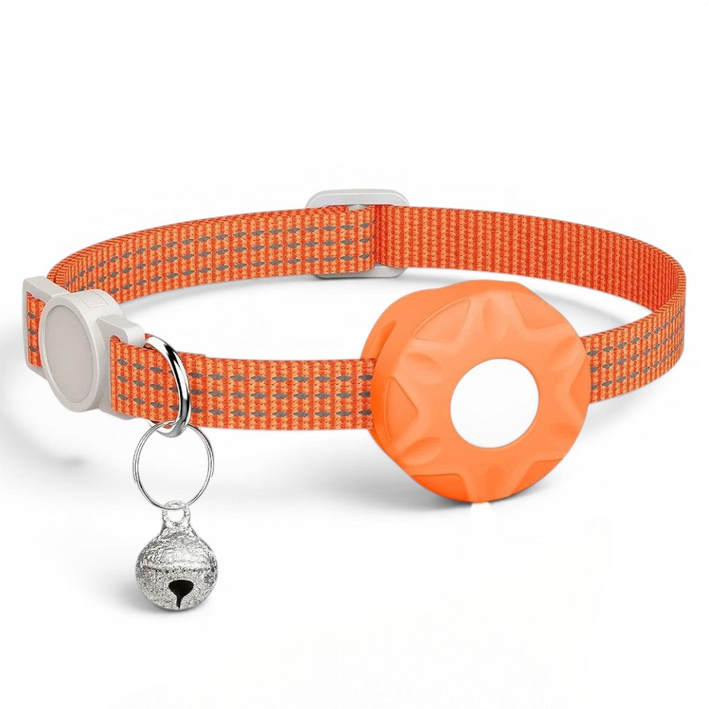 Collier pour chat Esprit Chat orange avec clochette et support pour AirTag, réfléchissant, nylon