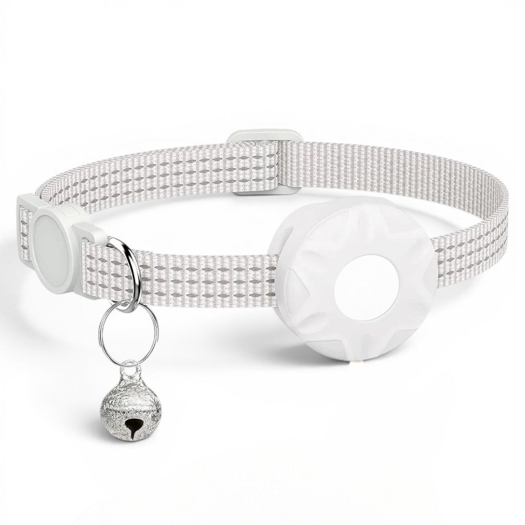 Collier pour chat blanc Esprit Chat avec clochette et support pour AirTag, réfléchissant et sécurisé