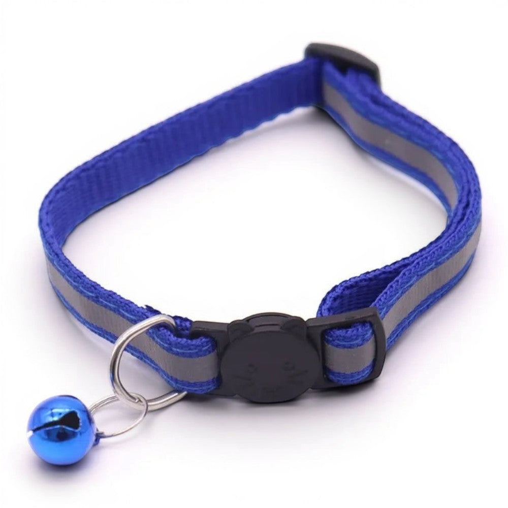 Collier pour chat Esprit Chat bleu réfléchissant avec boucle de sécurité et petite clochette assortie