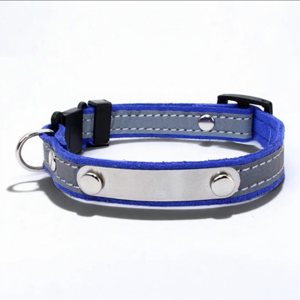 Collier pour chat Esprit Chat bleu en velours doux avec plaque d'identification en acier inoxydable réfléchissant