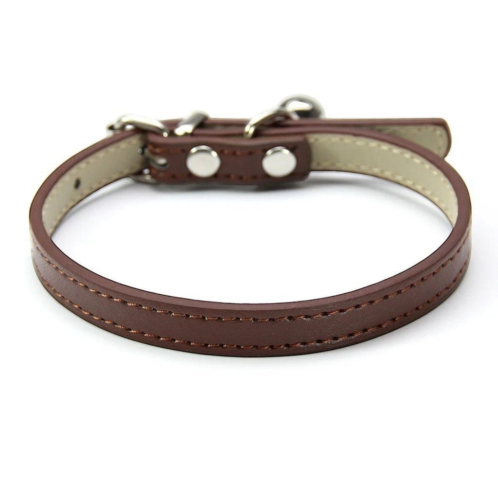 Collier pour chat Esprit Chat en cuir PU marron avec boucle réglable et coutures apparentes