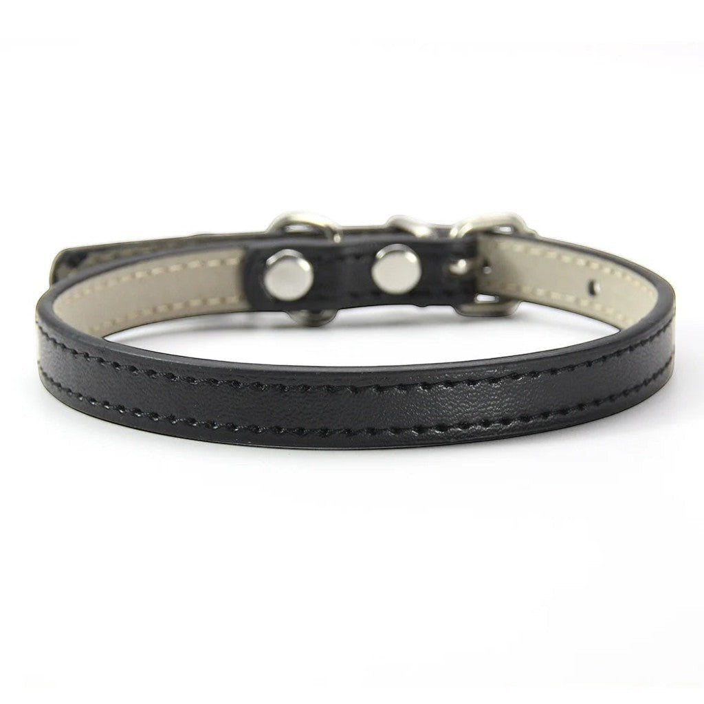 Collier pour chat Esprit Chat en cuir PU noir avec coutures apparentes et boucle réglable