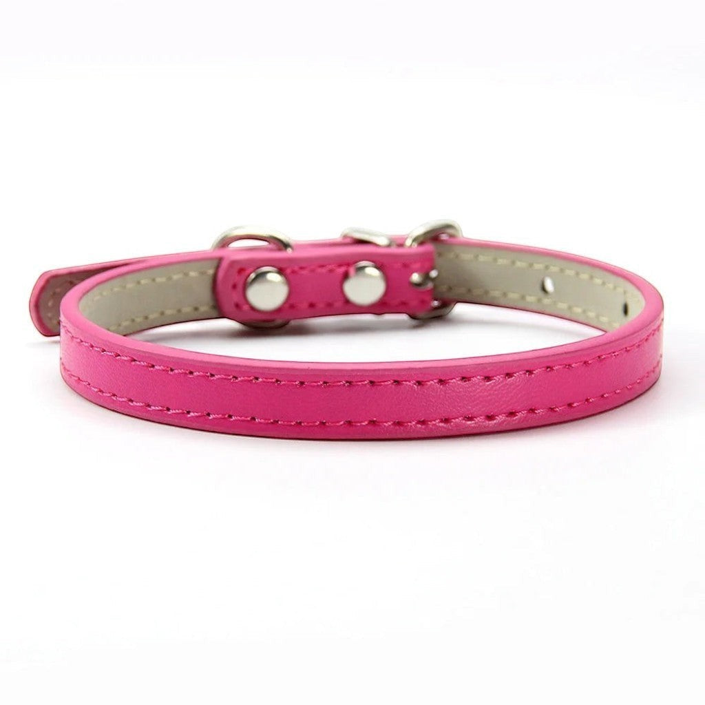 Collier pour chat Esprit Chat en cuir PU rose vif avec boucle réglable et coutures renforcées