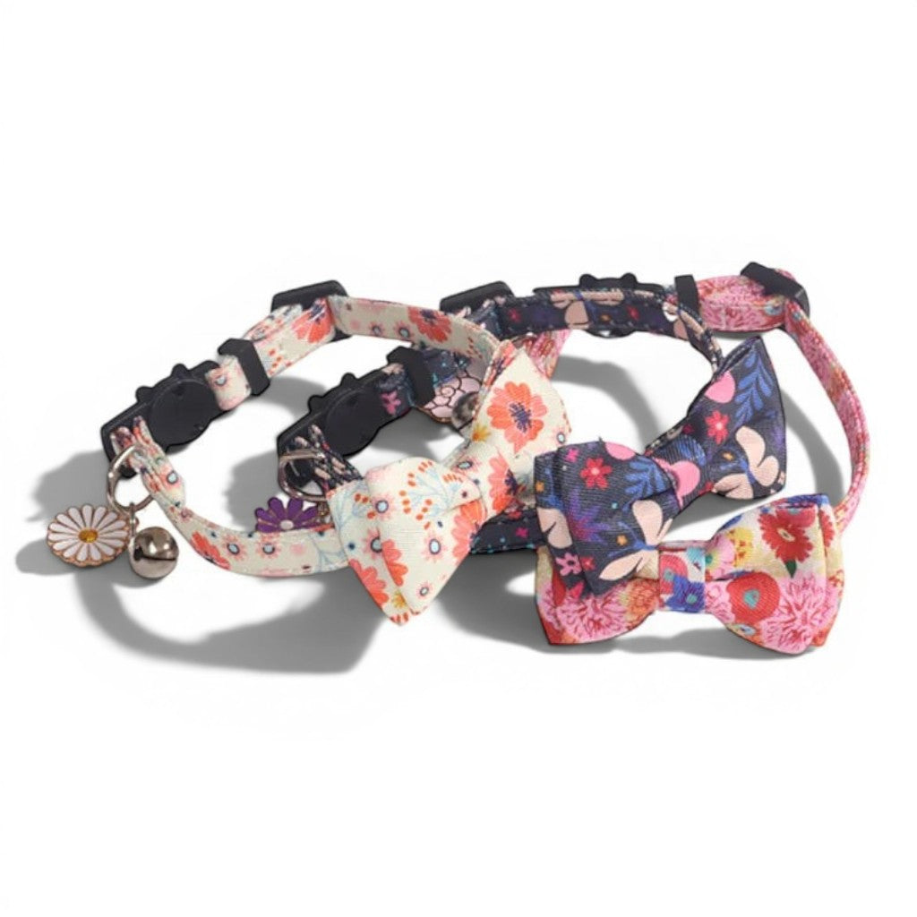 Colliers pour chat Esprit Chat avec nœud papillon, motifs floraux colorés, boucle de sécurité et grelot