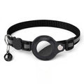 Collier réfléchissant noir pour chat Esprit Chat avec un porte-AirTag en cuir et une clochette.