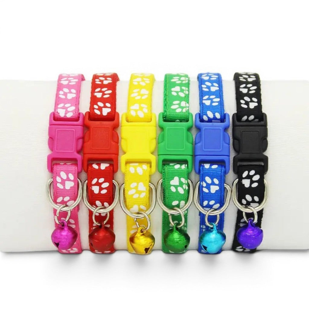 Colliers Esprit Chat réglables en polyester avec motifs pattes, boucle de sécurité et clochette, couleurs variées