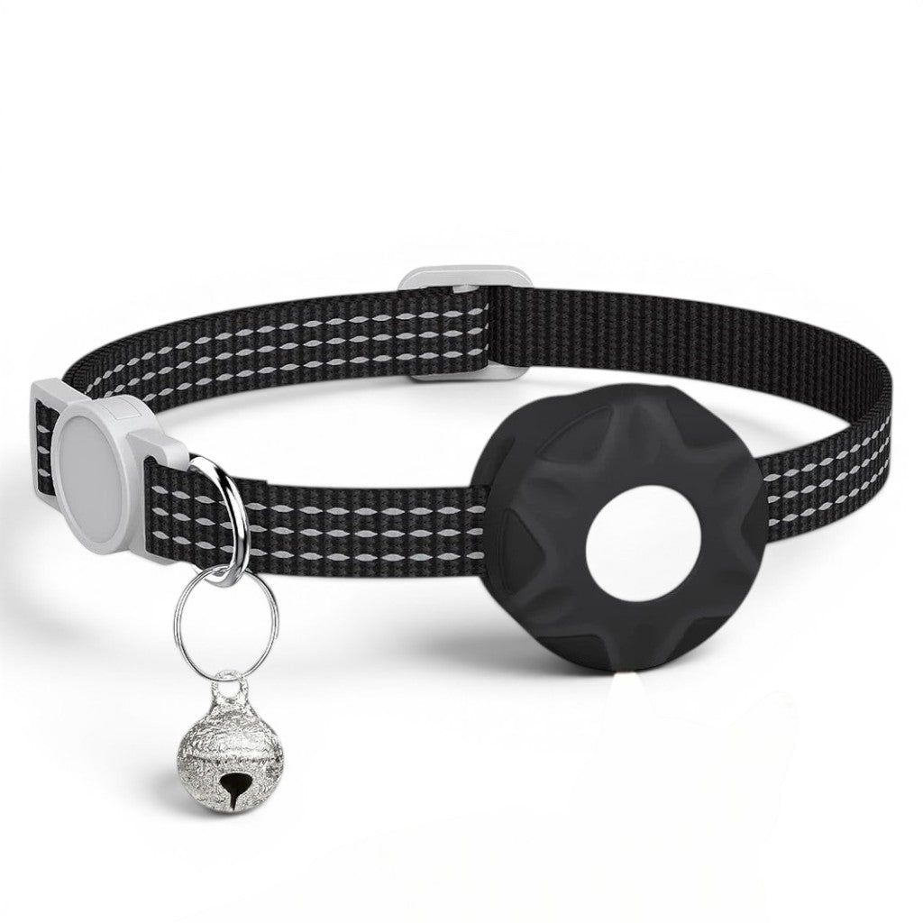 Collier pour chat Esprit Chat noir avec porte-AirTag et clochette, réfléchissant, nylon, réglable
