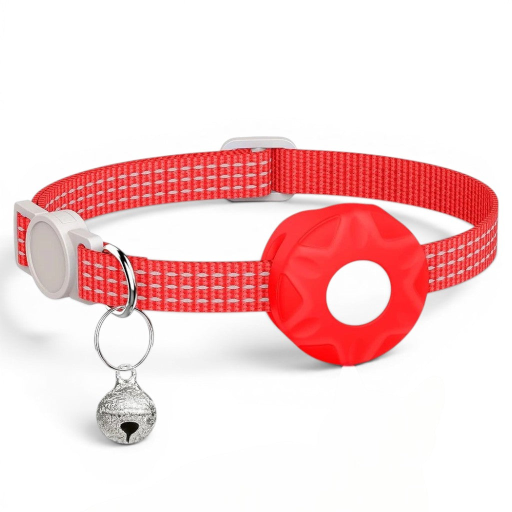 Collier pour chat Esprit Chat rouge avec clochette et support pour AirTag, réfléchissant, nylon, réglable
