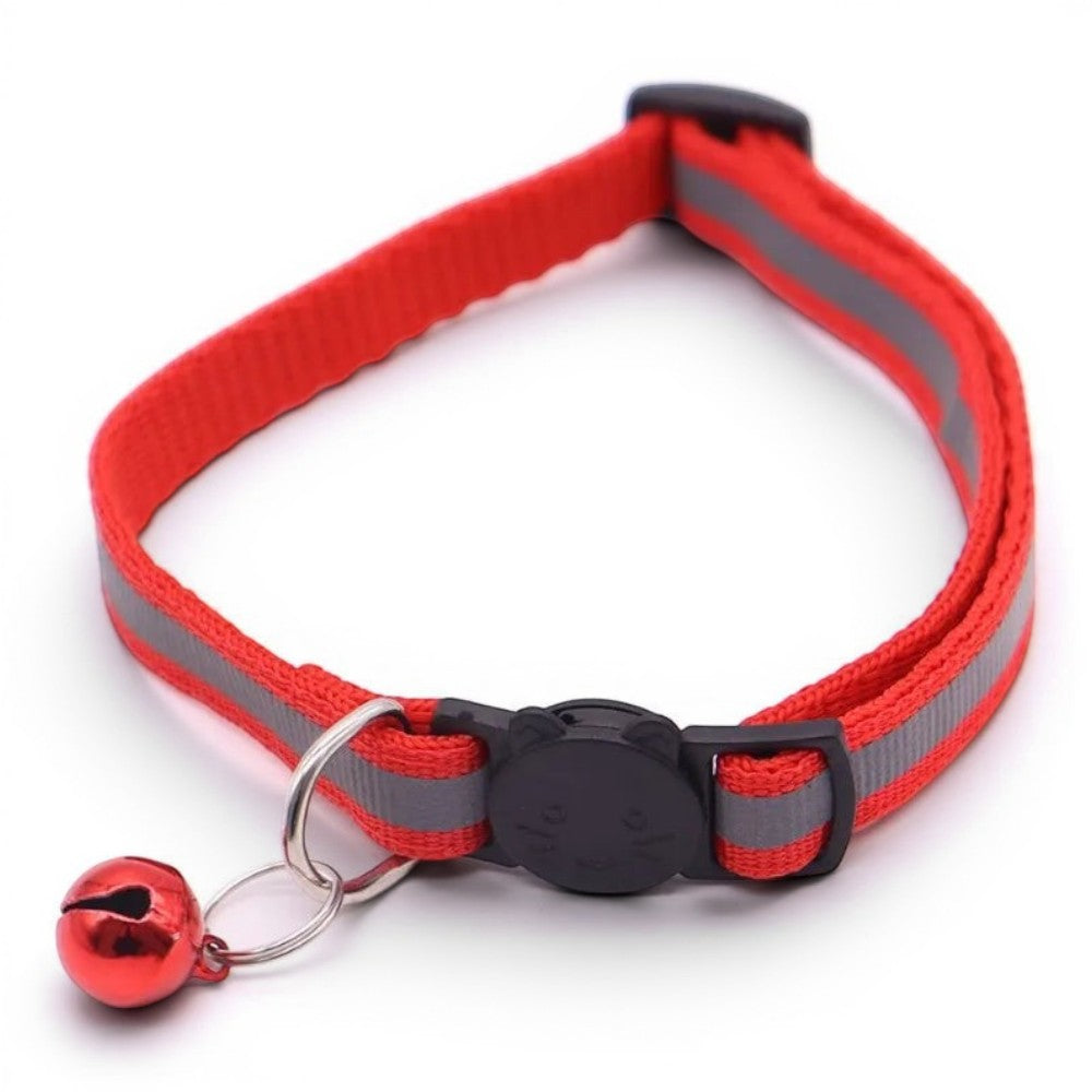 Collier pour chat Esprit Chat rouge réfléchissant avec boucle de sécurité et petite clochette décorative