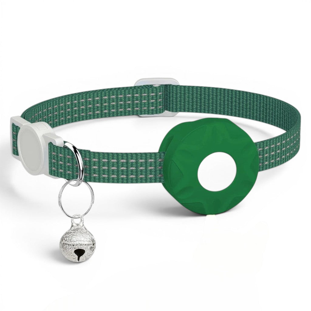 Collier pour chat Esprit Chat vert avec clochette et support pour AirTag, réglable et sécurisé