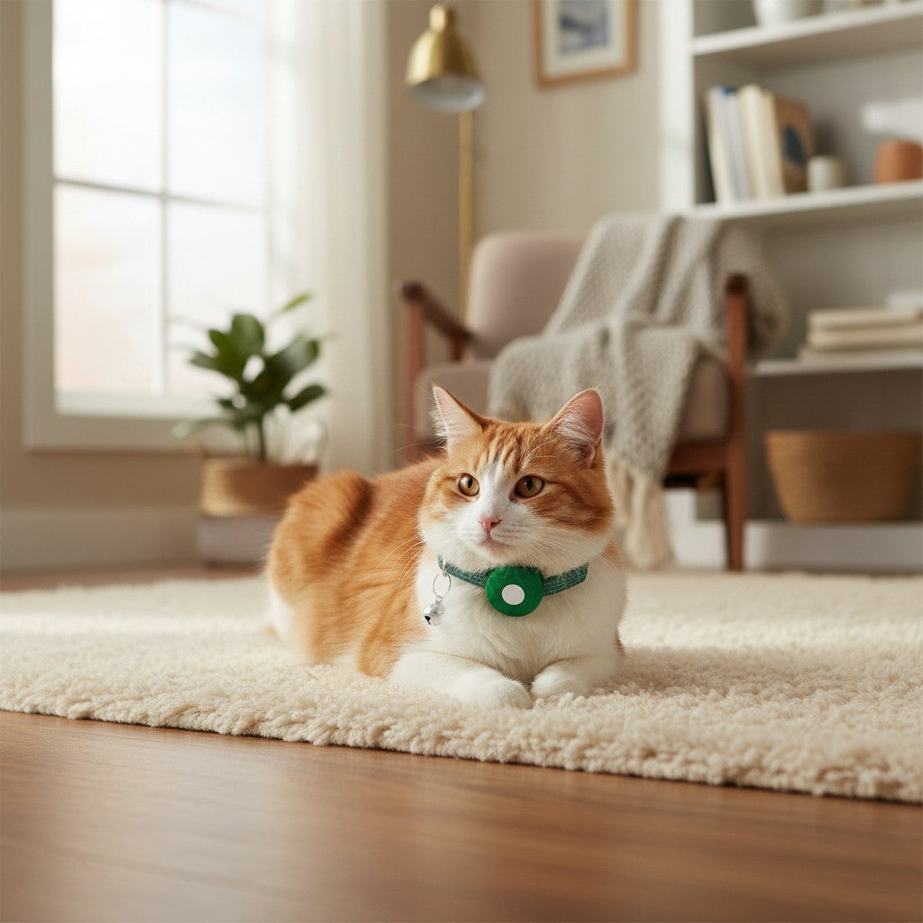 Collier pour chat Esprit Chat vert avec clochette et support pour AirTag, réglable et réfléchissant