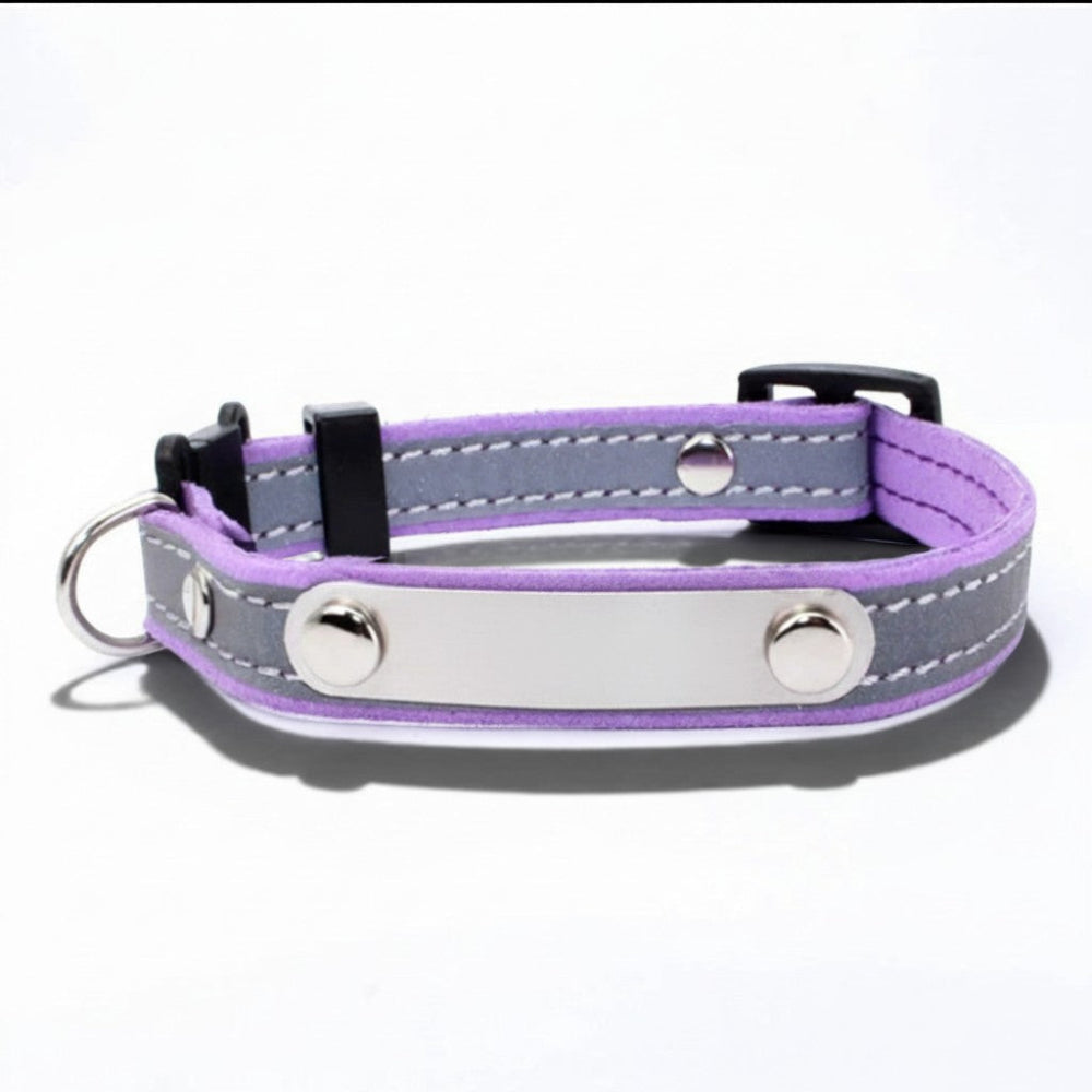 Collier pour chat Esprit Chat violet en velours doux avec plaque d'identification réfléchissante personnalisable