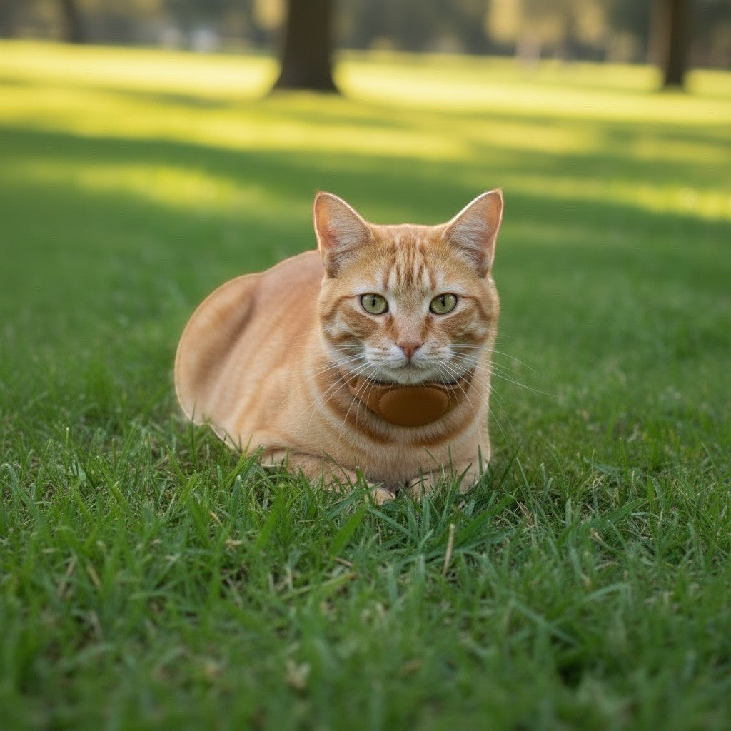 Collier en cuir marron pour chat Esprit Chat, protège l'AirTag de votre animal.