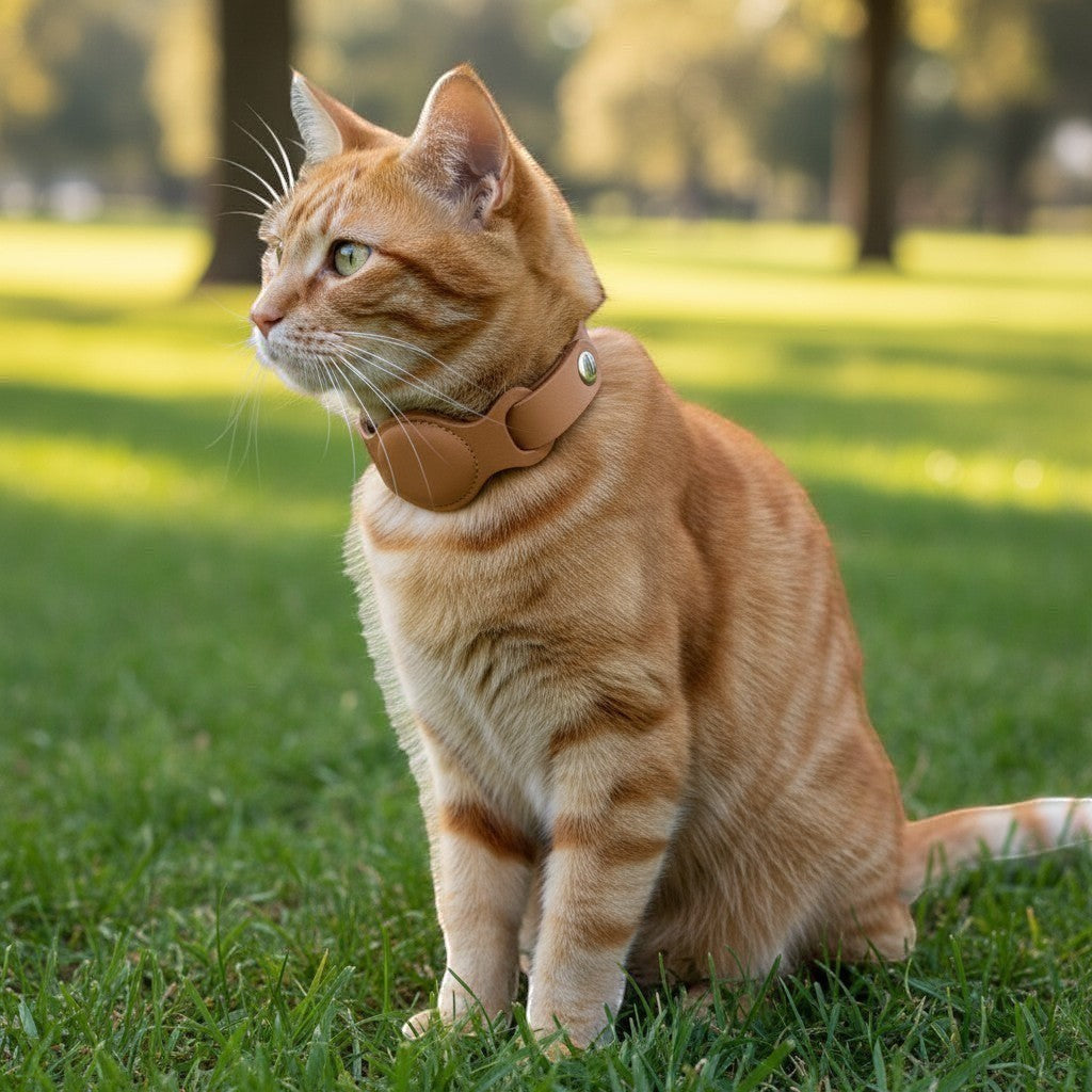 Collier en cuir marron clair pour chat, de la marque Esprit Chat, avec fermeture à pression.
