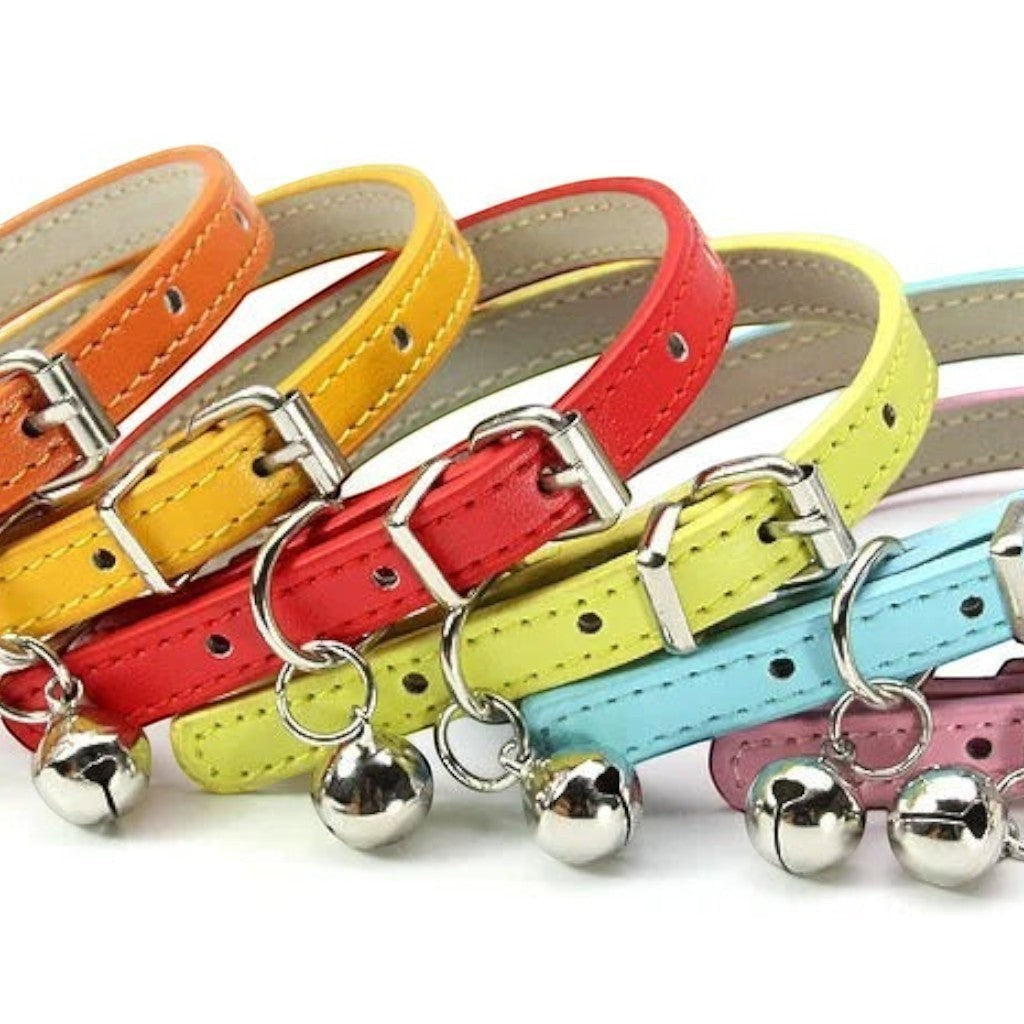 Colliers pour chat Esprit Chat en cuir PU multicolores avec clochettes métalliques et boucles réglables