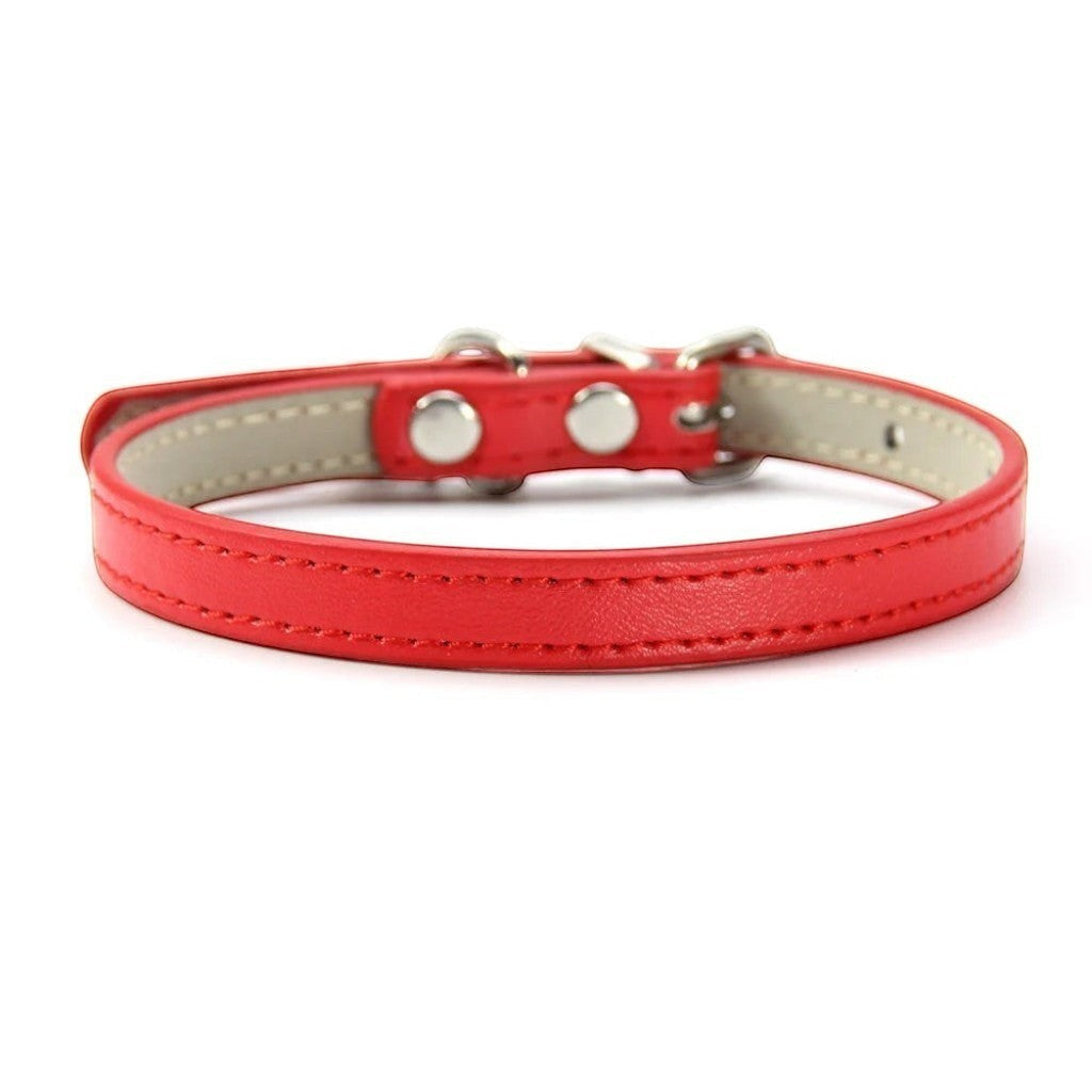 Collier pour chat Esprit Chat en cuir PU rouge avec coutures apparentes et boucle réglable