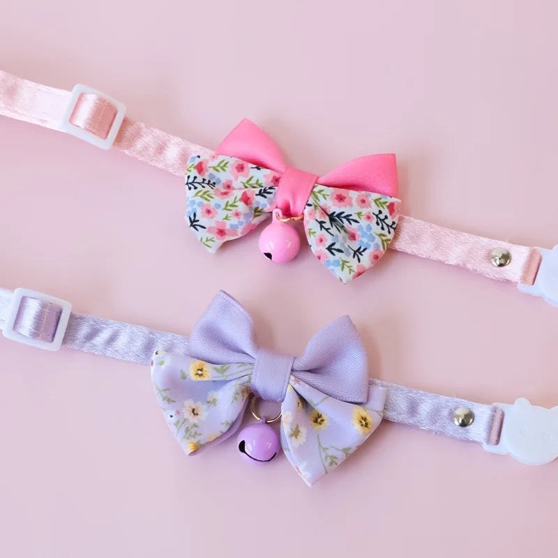 Colliers Esprit Chat ajustables en polyester avec nœud papillon floral et clochette pour chat et chiot