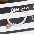 Collier de perles Esprit Chat pour chat avec pendentif en forme de cœur rose et strass brillants