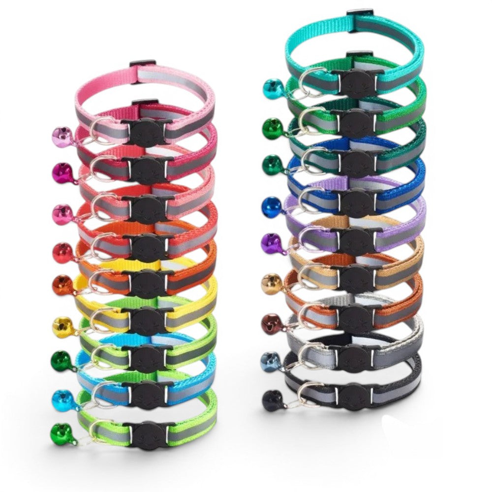 Colliers réfléchissants Esprit Chat pour chats avec boucle de sécurité et clochette, disponibles en plusieurs couleurs