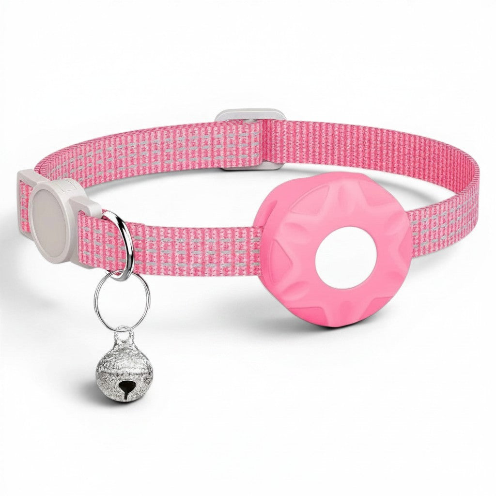 Collier rose pour chat Esprit Chat avec clochette et support pour AirTag, réfléchissant et sécurisé