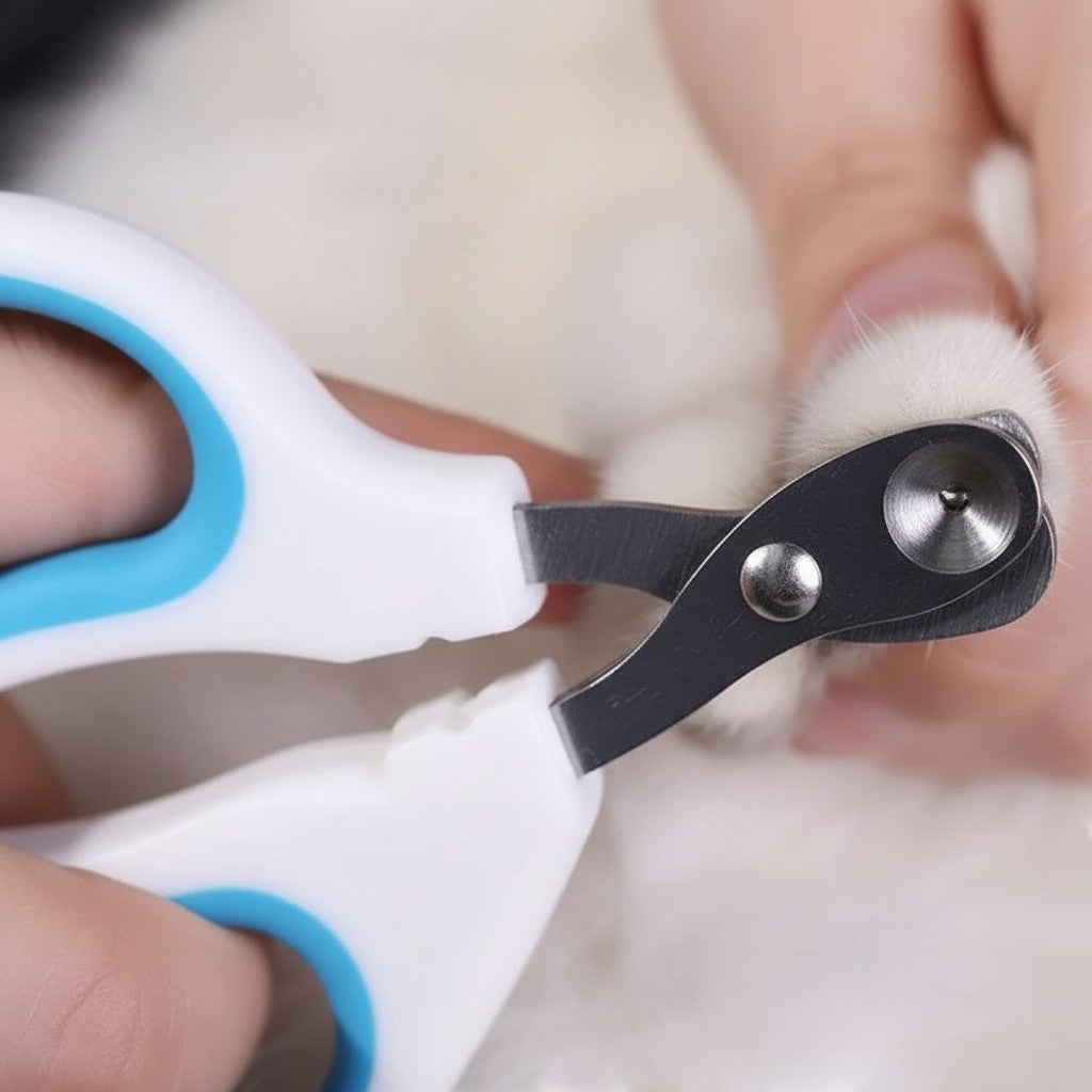 Coupe-griffe Esprit Chat en fer avec poignées ergonomiques bleu et blanc pour couper les ongles de chiot