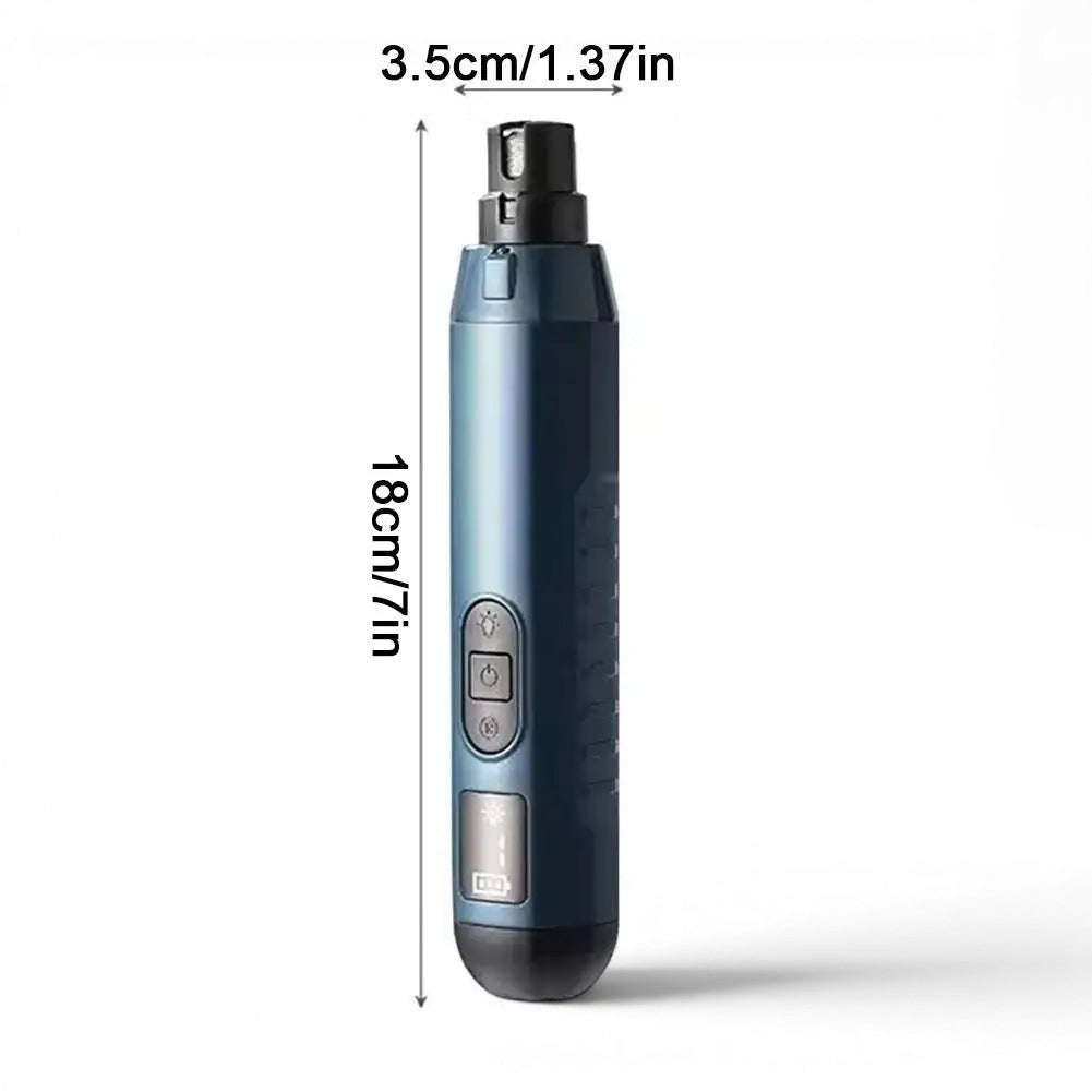 Coupe-griffe électrique Esprit Chat bleu avec éclairage LED, 5 vitesses et design ergonomique pour chiens et chats.