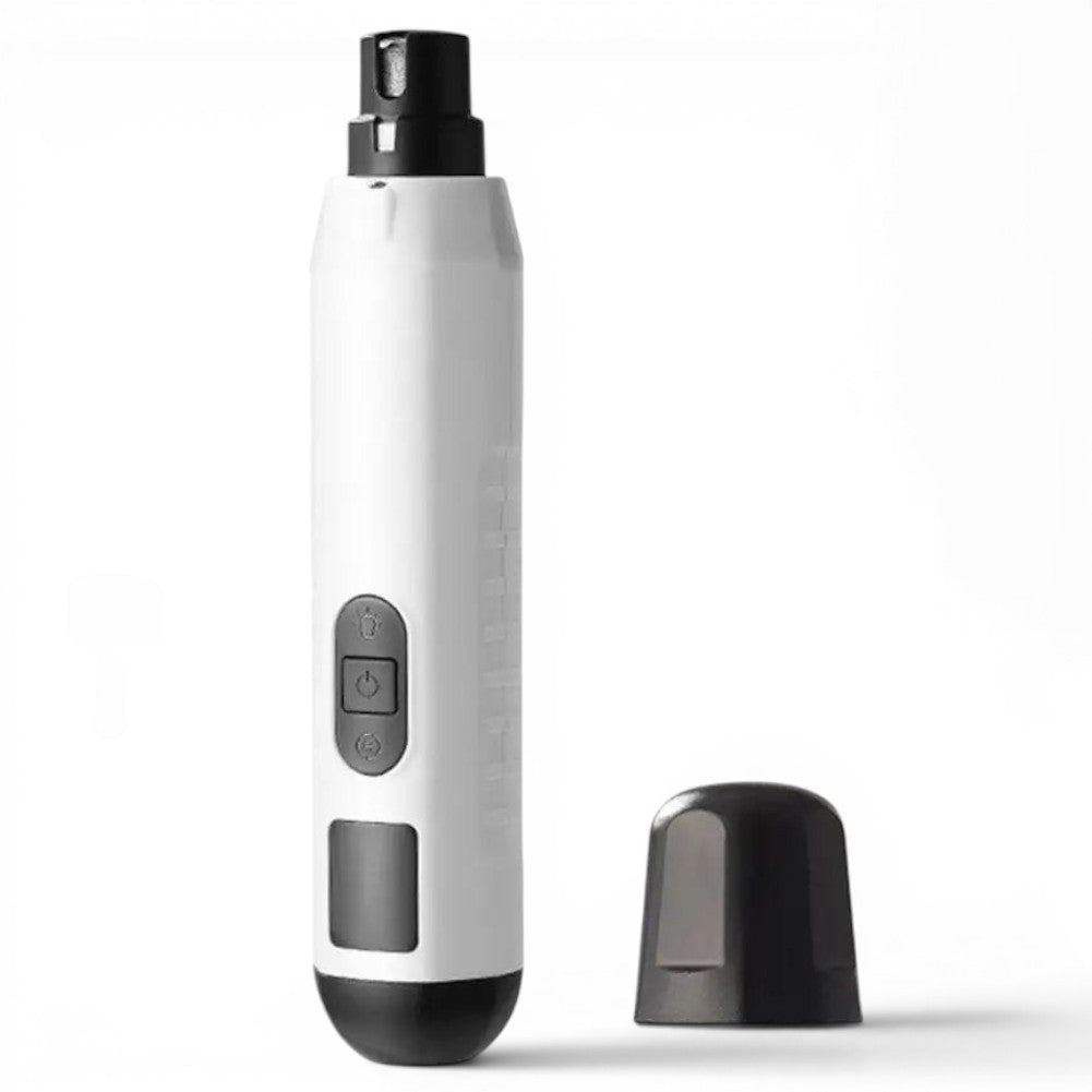 Coupe-griffe électrique Esprit Chat blanc et noir avec éclairage LED intégré pour un soin des griffes sans stress.