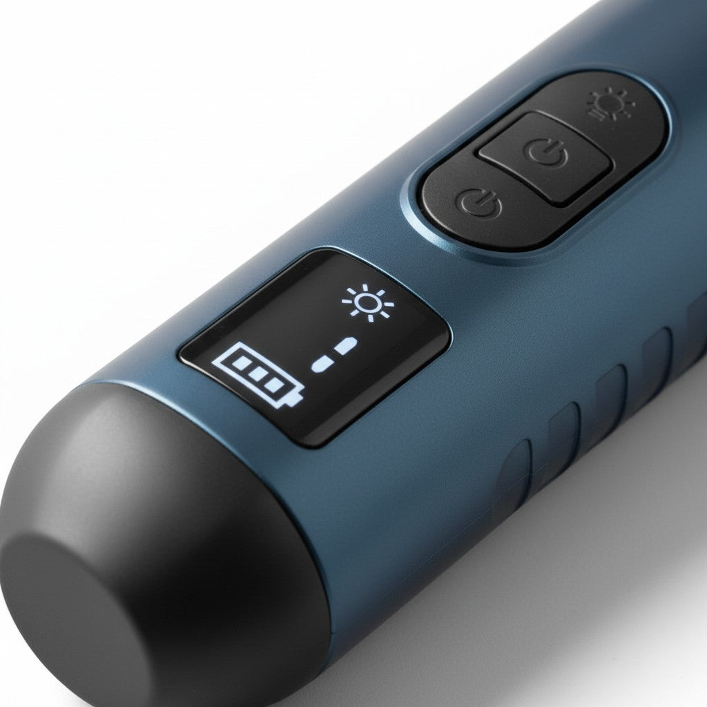 Coupe-griffe électrique Esprit Chat bleu avec écran LED, indicateur de batterie et réglages de vitesse.
