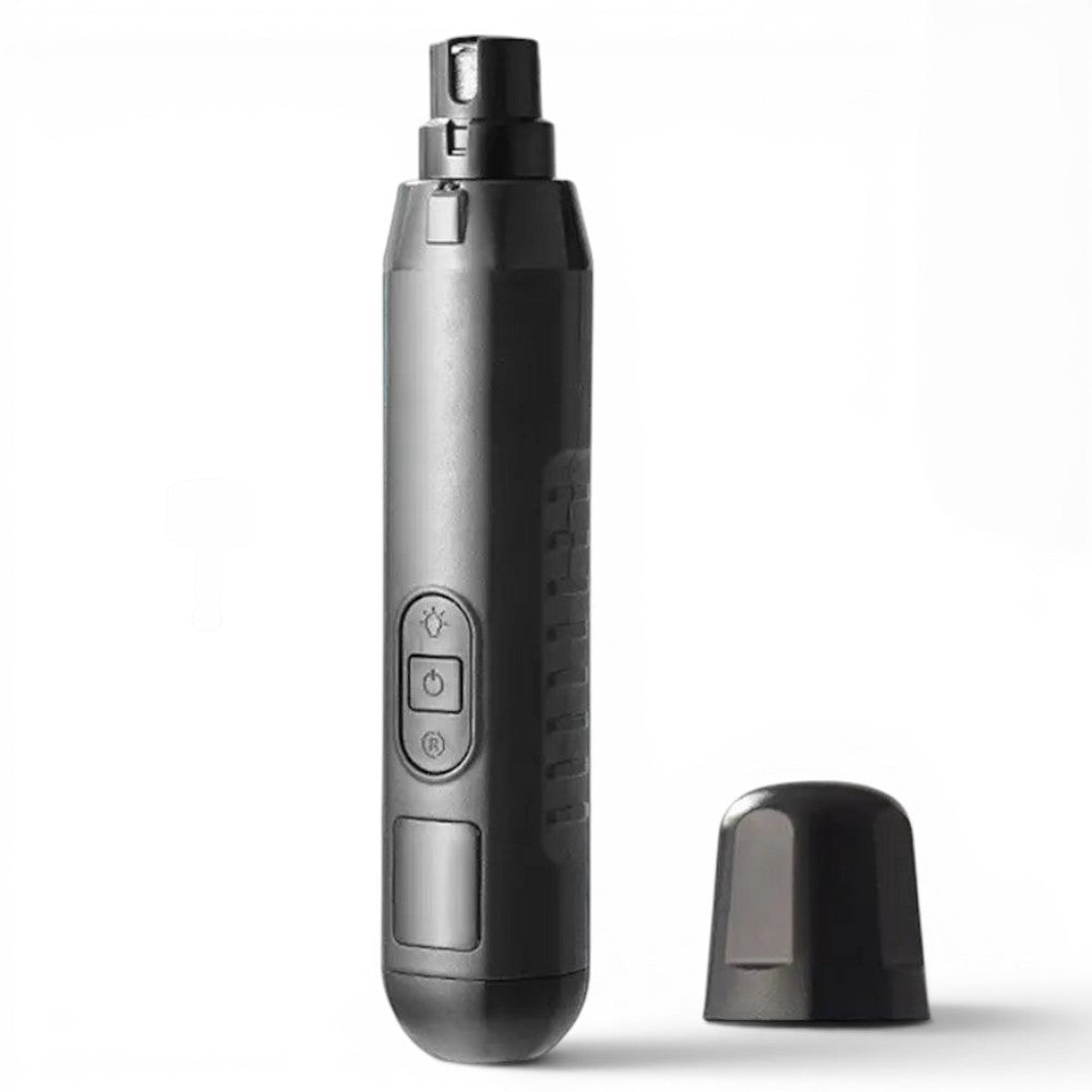 Coupe-griffe électrique Esprit Chat noir avec éclairage LED intégré, 5 vitesses et design ergonomique antidérapant.