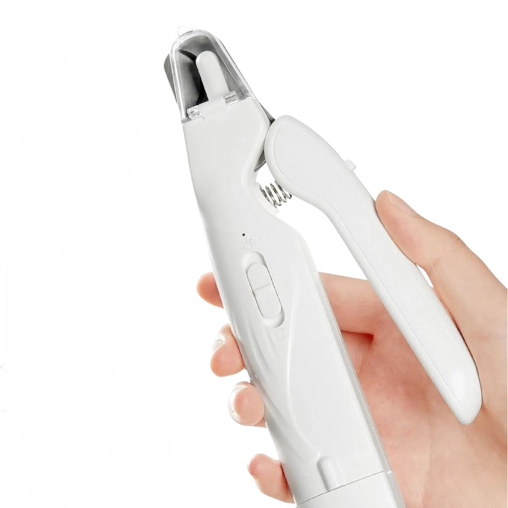 Coupe-griffe électrique Esprit Chat blanc 2-en-1 avec éclairage LED et réservoir pour chiens et chats