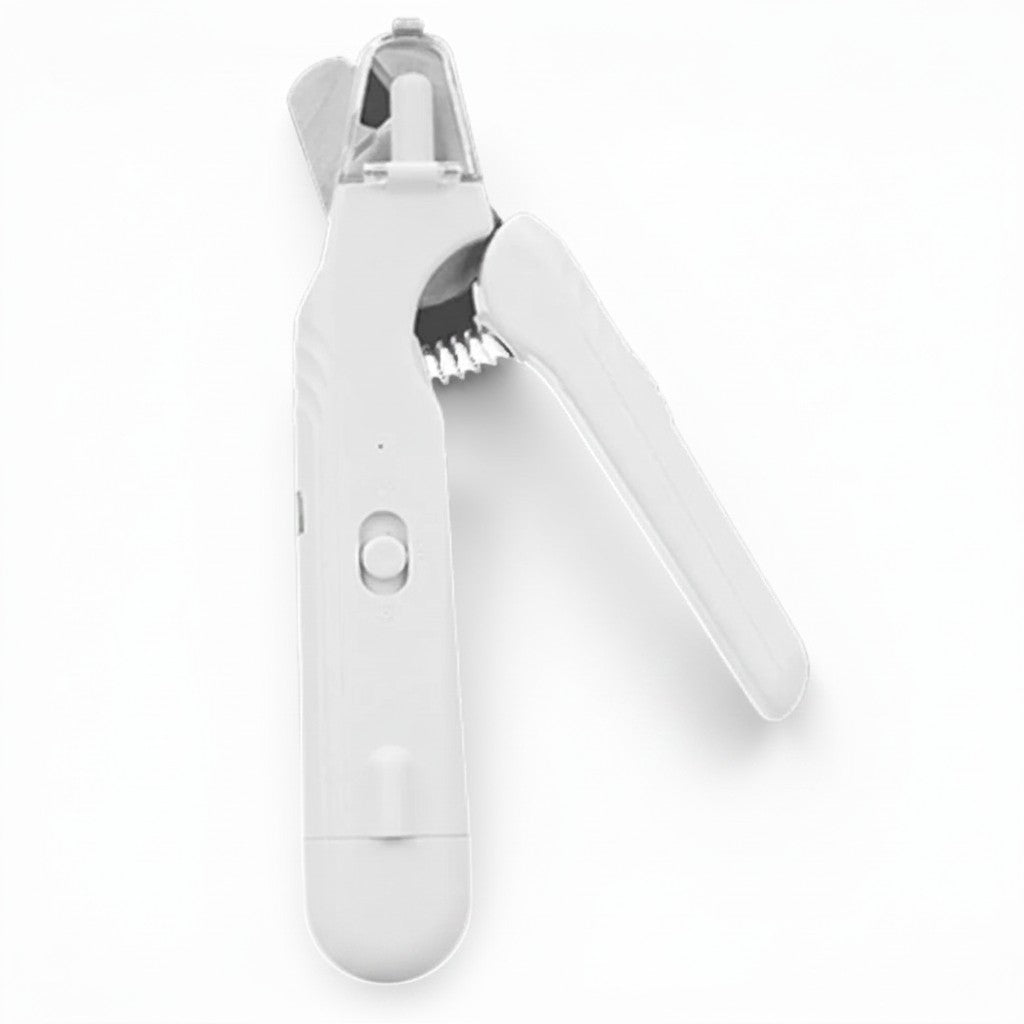 Coupe-griffe silencieux Esprit Chat 2-en-1 blanc avec éclairage LED intégré pour une coupe sécurisée des griffes d'animaux
