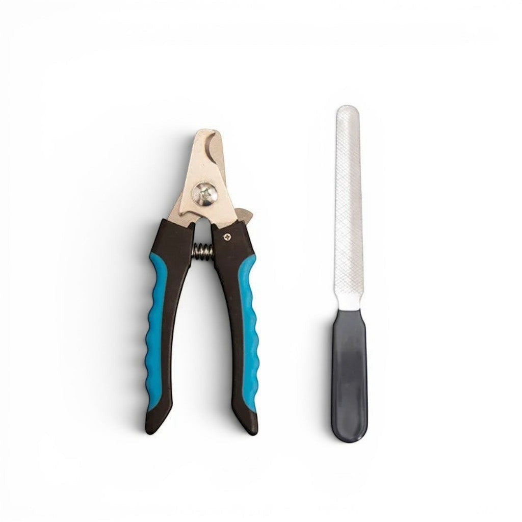 Kit de coupe-griffes Esprit Chat en acier inoxydable avec lime, poignées ergonomiques noires et bleues pour animaux