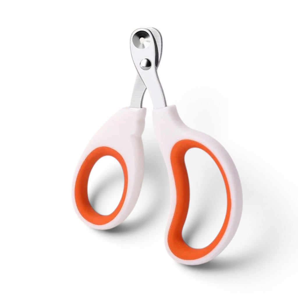 Coupe-griffes Esprit Chat pour chiot en fer avec poignées ergonomiques blanches et orange pour une coupe précise