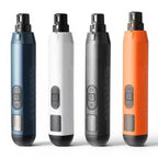 Coupe-griffes électrique Esprit Chat sans fil avec éclairage LED, disponible en bleu, blanc, gris et orange.