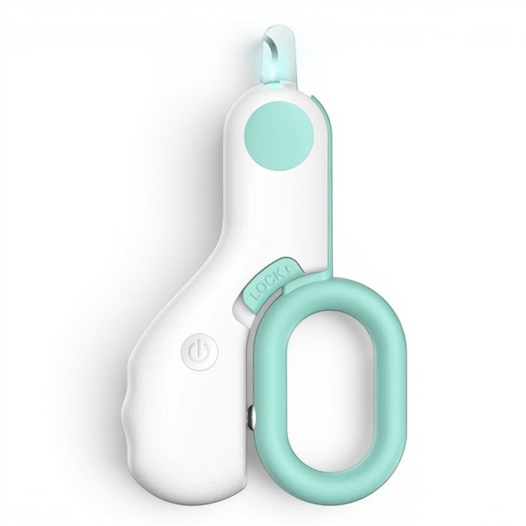 Coupe-griffes Esprit Chat blanc et vert menthe avec éclairage LED intégré pour chiens et chats en acier inoxydable