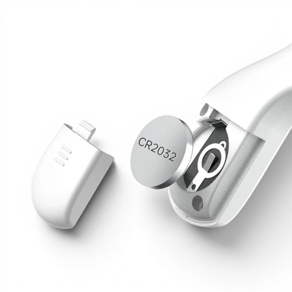 Coupe-griffes Esprit Chat blanc avec pile CR2032 pour chien et chat, outil de soin en acier inoxydable avec LED.