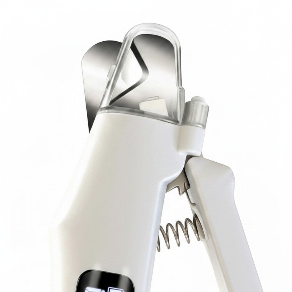 Coupe-ongle électrique Esprit Chat blanc avec éclairage LED, lames en acier inoxydable et réservoir de récupération