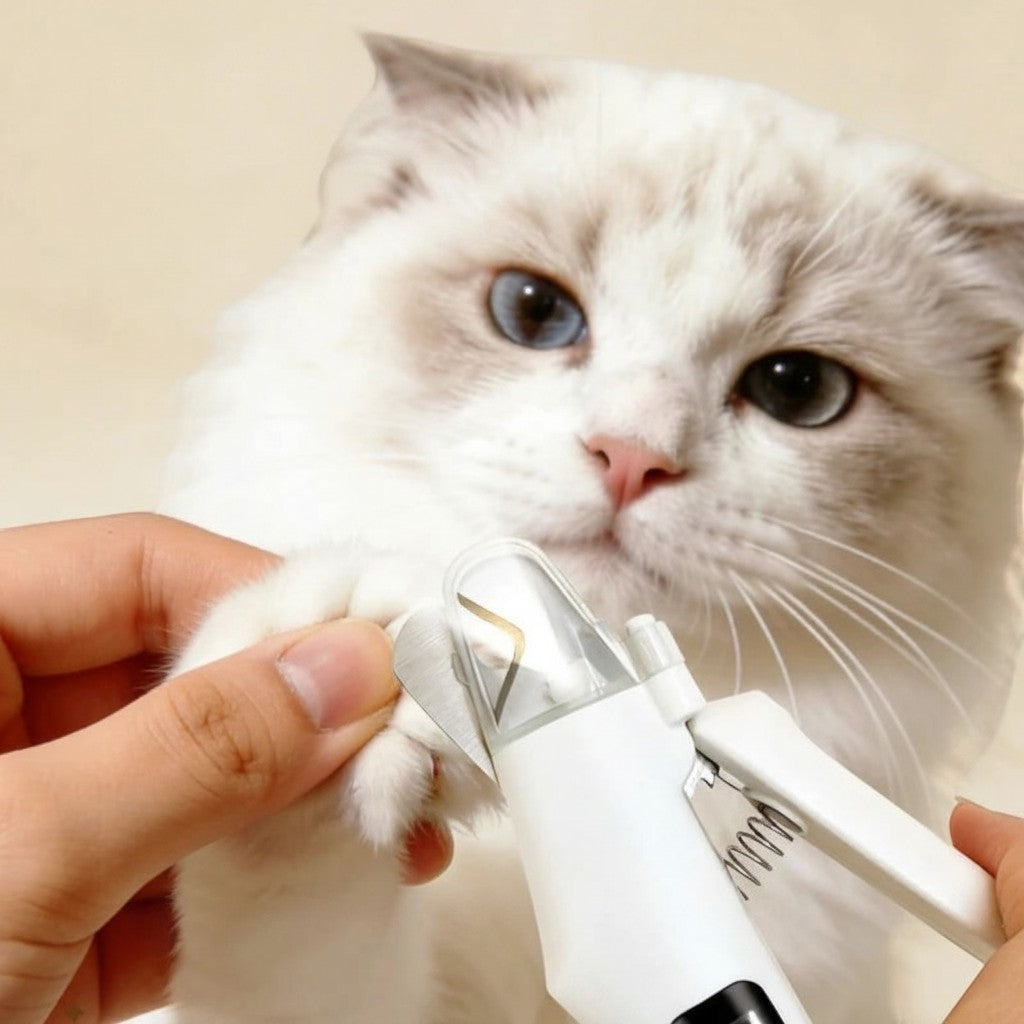 Coupe-ongle électrique Esprit Chat blanc avec lumière LED pour couper les griffes d'un chat en toute sécurité