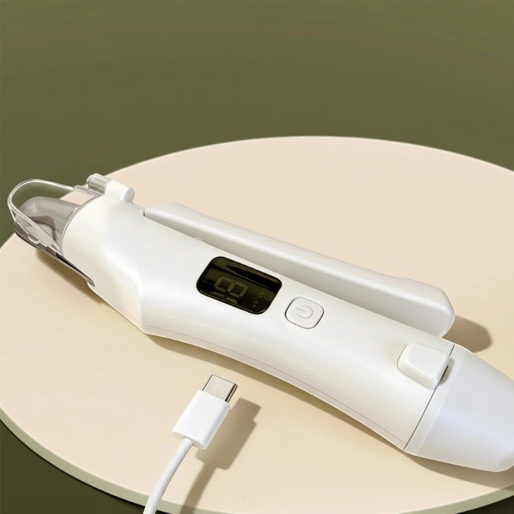 Coupe-ongle électrique Esprit Chat blanc avec écran LED, rechargeable par USB, idéal pour chiens et chats.