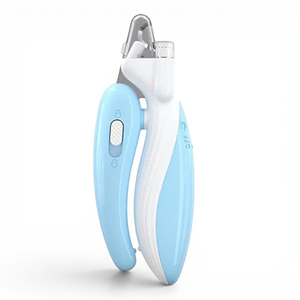 Coupe-ongles Esprit Chat bleu et blanc en acier inoxydable avec lumière LED intégrée pour animaux de compagnie