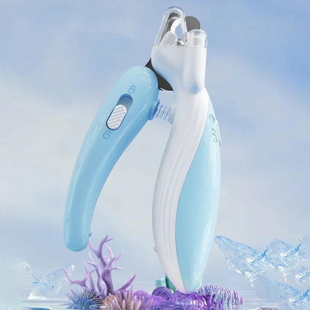 Coupe-ongles Esprit Chat bleu et blanc pour animaux avec lumière LED intégrée en acier inoxydable