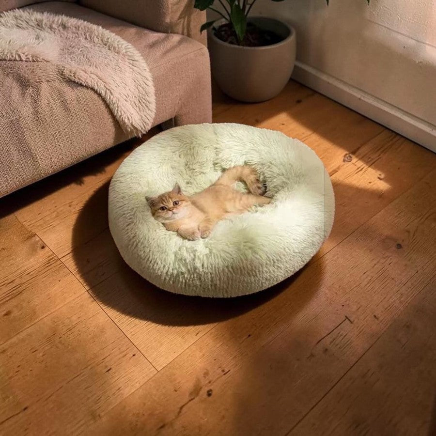 Esprit Chat Coussin rond en fausse fourrure vert menthe pour chat, ultra doux et confortable.
