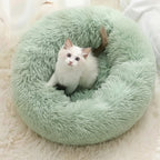 Esprit Chat Coussin rond en fausse fourrure vert menthe pour chat, ultra doux et confortable, lavable en machine.