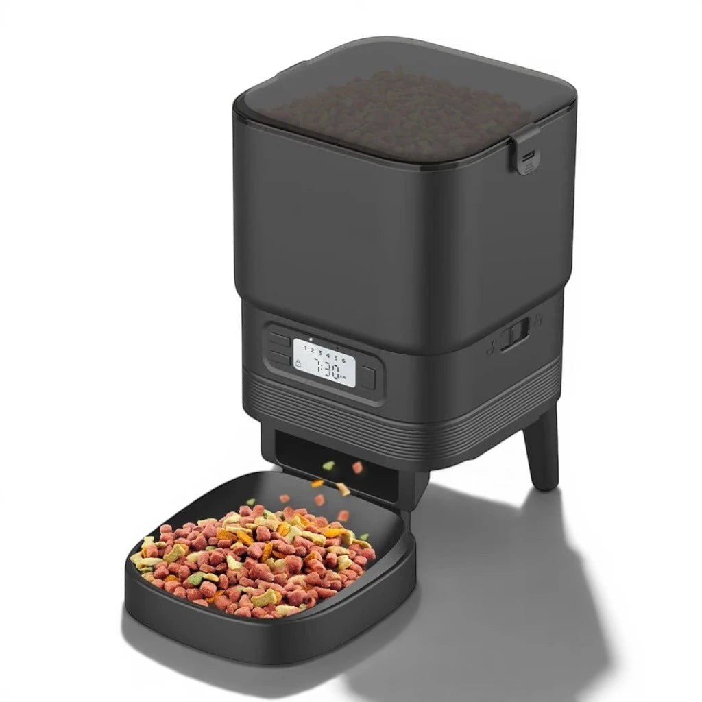 Distributeur automatique de croquettes Esprit Chat noir en acier inoxydable avec écran de programmation horaire
