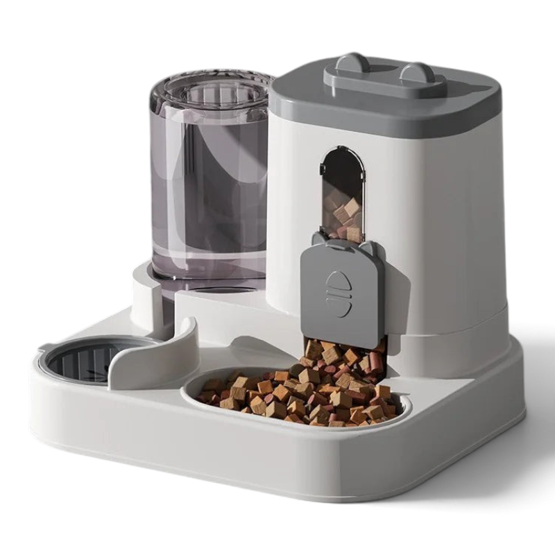 Distributeur automatique de nourriture et eau Esprit Chat en plastique blanc avec réservoirs par gravité