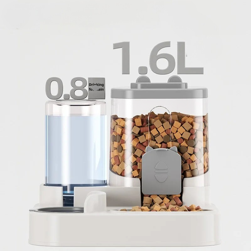 Distributeur automatique Esprit Chat avec réservoir d'eau et de croquettes en plastique blanc pour animaux
