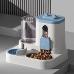 Distributeur automatique de nourriture et eau Esprit Chat en plastique blanc et bleu avec réservoir par gravité