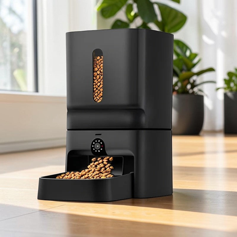 Distributeur automatique de croquettes Esprit Chat noir en plastique avec programmateur et fenêtre de niveau