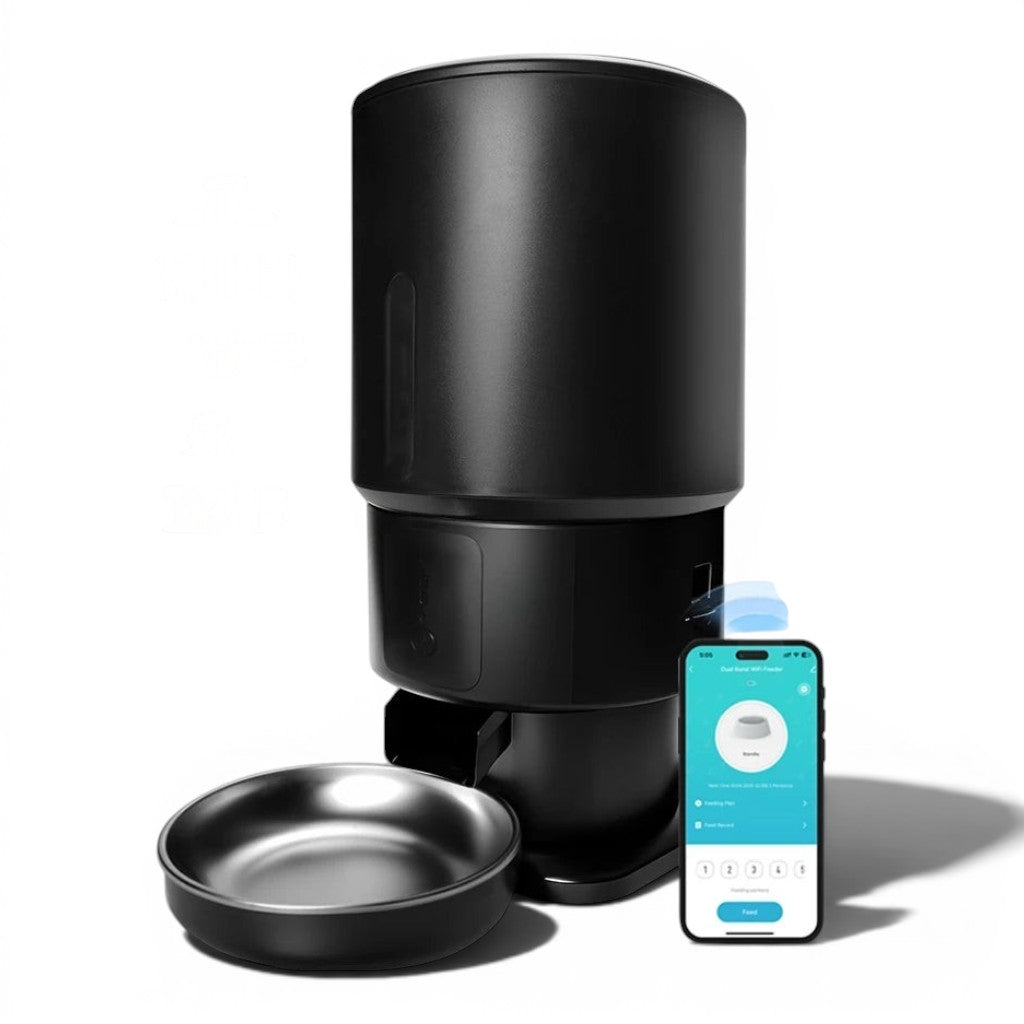 Distributeur automatique de croquettes Esprit Chat noir avec bol en acier inoxydable et contrôle via application mobile