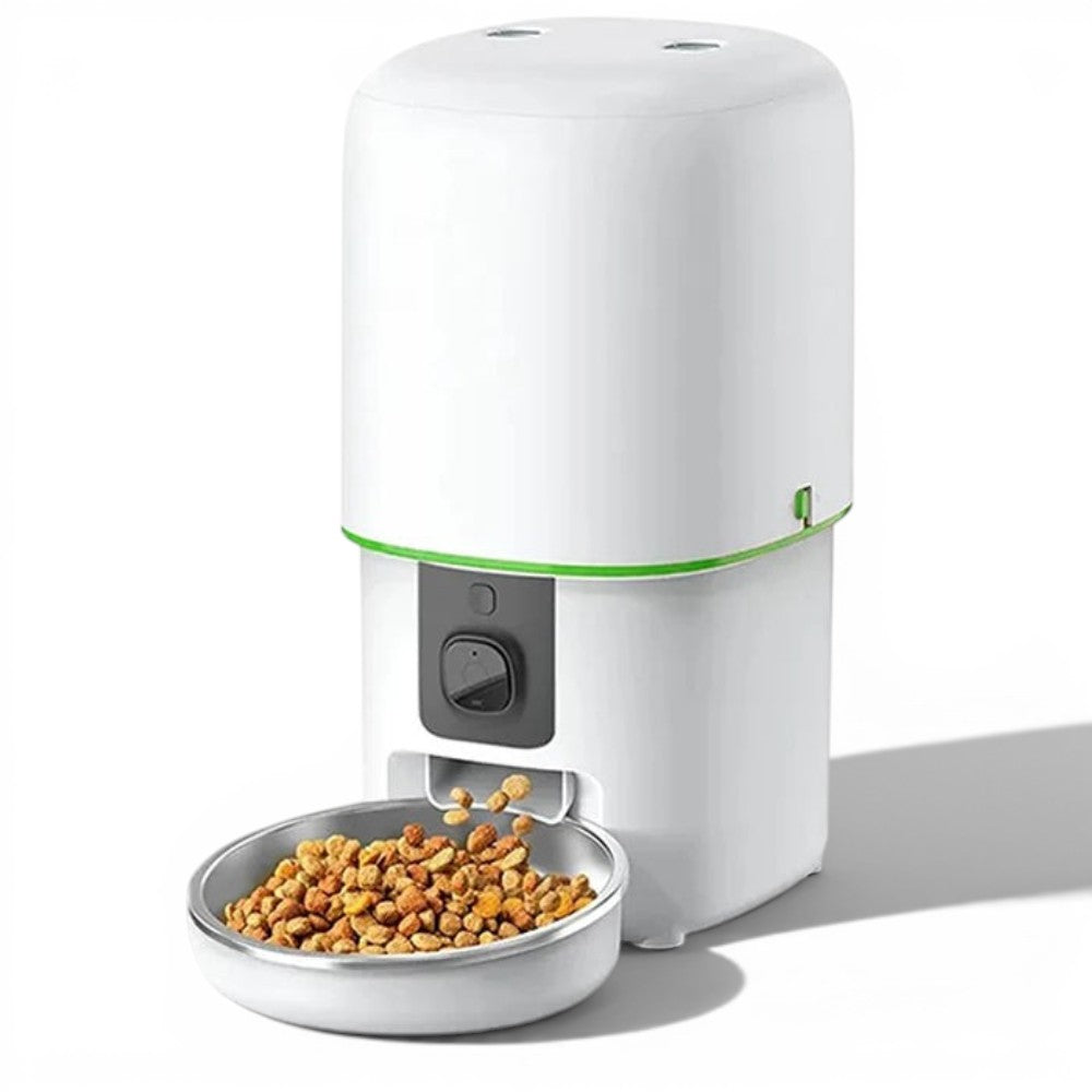 Distributeur automatique de croquettes Esprit Chat blanc avec bol en acier inoxydable pour chat